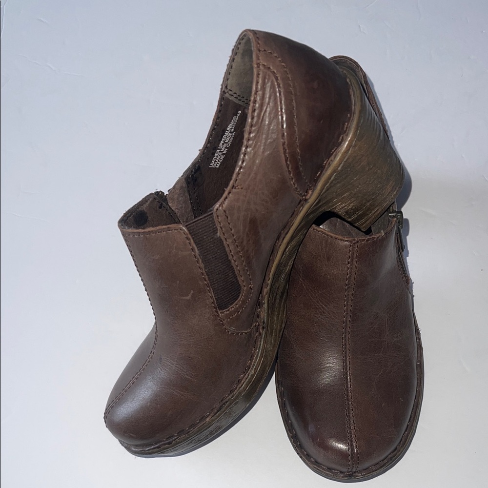 Born Dark Brown Leather Madigan Slip-On Side zip Mules Ankle Bootie Heels
